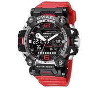 SMAEL Orologi da uomo per sport all'aria aperta, impermeabile, con data, multifunzione, LED, sveglia, cronometro, analogico, digitale, 8072 Rosso, Digitale