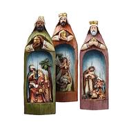 smai Statua unica della Sacra Famiglia con tre re presepe | Statue e statuette di Gesù dipinte a mano | Scultura da tavolo per interni da esposizione domestica