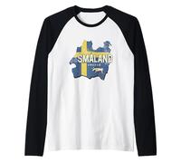 Smaland Suecia Retro Provincia Mapa Vintage Souvenir Maglia con Maniche Raglan