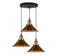 Small Black Metal Lamp, Three-Headed Retro Industrial Pendant Lights, American Country Decorative Chandelier with E27 Base, Ceiling Lantern Lampshade(Gold,Dark Color)