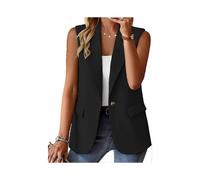 (Small, Black) Sleeveless Blazer Jackets For Women Solid Color Open Front Women Blazer Vest Casual Lapel Cardigan With Pockets