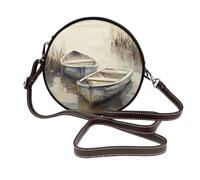 Small Boats In The River - Borsa a tracolla rotonda da donna, in pelle