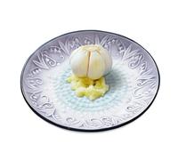 Small Ceramic Garlic Grater Dish - White/Gray, Embossed Press dimagrante, Kitchen Spanish Cheese Fruit Grater For Food, 4 Inch Diameter, Raised Teeth, Non-Slip Base | Vegetable, Ginger, Carrot