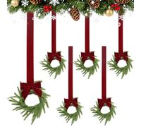 Small Christmas Wreath - 6 Piece Artificial Holiday Decor Set, Greenery Design, Lightweight Material, Easy Loop | Decorative Garland Window Stairs Railing Mantel Bedroom Indoor Outdo