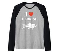 Small Cute Herrings Simple Minimalist Fish i Love Herring Maglia con Maniche Raglan