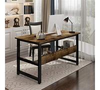 Small Desk A Multi- Purpose in One Design Computer Desk Home Office Writing Desk Black Metal Frame Charcoal Wood Color Study Desk with Storage