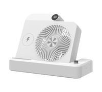 Small Desk Fan, Air Circulator with Wireless Charger, 100-Speed Adjustment, Digital Display, Angled Base, Portable Camping Cooling Device for Women & Men, 9.84x6.5x9.45 Inches