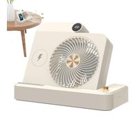 Small Desk Fan, Air Circulator with Wireless Charger, 100-Speed Adjustment, Digital Display, Angled Base, Portable Camping Cooling Device for Women & Men, 9.84x6.5x9.45 Inches