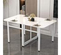 Small Dining Table Expandable Kitchen Tables Solid Wood | Folding Carbon Steel Bracket Multi-functional Adjustable Legs Space-saving(White,140*60*75cm)
