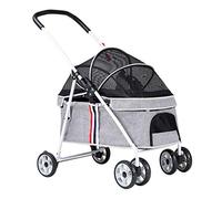 Small Dog Pram Jogging Pet Stroller for Cats/dogs, Zipperless Entry Dog Prams Pushchairs with Adjustable Awning, Dog Strollers for Small Medium Dogs within 20kg(Gray a)