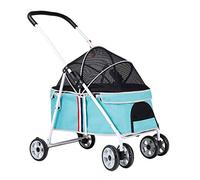 Small Dog Pram Pet Stroller for Cats/dogs, Foldable Stroller Zipperless Entry Dog Prams Pushchairs with Adjustable Awning, Dog Strollers for Small Medium Dogs within 20kg(Blue a)