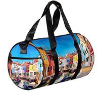 Small Duffel Bags Sports Tote Bag for Yoga,colorful houses town,Outdoor Fitness Bags Carry on Bag