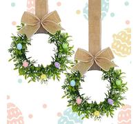 Small Easter Wreath,Easter Egg Kitchen Mini Wreath,Artificial Spring Wreaths with Colorful Eggs Flowers for Front Door, Spring -Green Decor for Home, Farmhouse (2pcs)