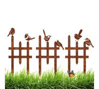 Small Fence For Garden - Iron, 3 Piece Bird Design Stake Border | Rustic Plant Edging Barrier Decor For Backyard, Lawn, Patio, Deck, Porch, Balcony, Landscape