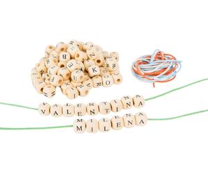 small foot 10713 Letter cubes made of natural wood for threading, different colo