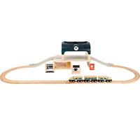 small foot 11235 Stazione in legno, con accessori, treno espresso, direttore d'orchestra, tabellone e rotaie, a partire da 3 anni