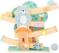 Small Foot 11473 Wooden Marble Run, on 3 wheels and including animals and flower