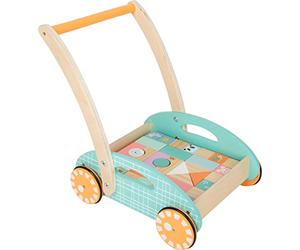 Small Foot 11766 Carrello Primi Passi Pastello, Coniglio, Panda ECC., con 34 Elementi da Costruzione, dai 12 Mesi in su