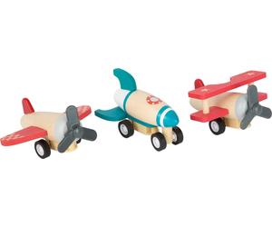 small foot 11884 Pull-Back Planes and Rockets Set, with three aircraft, made of