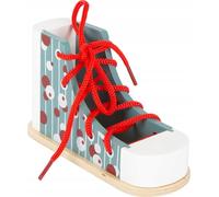 Scarpa in legno per imparare a legare i lacci