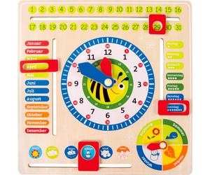 small foot 4765 wooden learning clock "busy bee", learning board for date, time