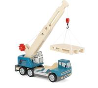 small foot Autogru con Pallet in Legno, Veicolo Gioco per Bambini con Gru Girevole a 360° e Accessori, dai 2 Anni, 12639, Colore Coloured