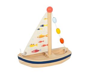 small foot Barca a vela Grande oceano, barca in legno con vela di stoffa, per vasca o piscinetta, dai 2 anni, 12824