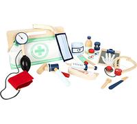 Small Foot 11916 Borsa del Dottore con numerosi Accessori in Legno, Come sfigmomanometro e siringa, dai 3 Anni in su Toys, Multicolore