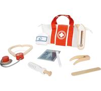 small foot Borsa del dottore, Set da gioco in rosso, set da gioco composto da 9 pezzi con stetoscopio, siringa, termometro, dai 3 anni, 12760