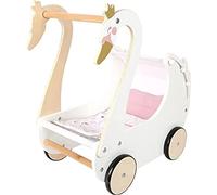 Small Foot Carrozzina per Bambole Cigno in Legno, incl. Biancheria da Letto Reversibile, per Bambole e Peluche Fino a 46 cm, Art. 12283