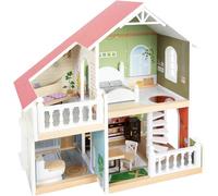 Casa delle bambole in legno con terrazza