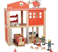 small foot Caserma dei pompieri grande con accessori, set da gioco in legno ricco di dettagli con luci & suoni, con dotazione completa, per bambini dai 3 anni, 12703