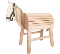 Small Foot Legno per Bambini dai 3 Anni, Cavallo da Equitazione con Gradino per potervi Montare Facilmente in groppa, Supporto per Salire e Cavezza, Adatto da Esterno, 11664, Colore Beige, S