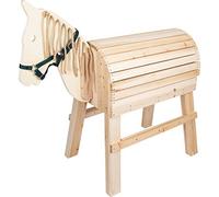 Small Foot Legno per Bambini dai 3 Anni, Cavallo da Equitazione con Gradino per potervi Montare Facilmente in groppa, Supporto per Salire e Cavezza, Adatto da Esterno, 11664, Colore Beige, S