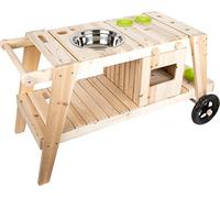 small foot Cucina da esterni in legno massiccio e resistente alle intemperie, cucina da esterni con accessori e ruote
