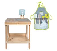 small foot Cucina da Esterno Bambini con Gioco d'Acqua - Verde | Cucina di fango con lavello, erogatore d'acqua, attrezzi da giardinaggio e grembiule inclusi