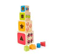 Small Foot- Dadi da Accatastare in Legno con Animaletti Colorati e Gioco ad Inca