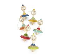 small foot Display Trottole in legno con cordicella, 12 trottole colorate in legno, pensierino ideale, dai 3 anni, 12605