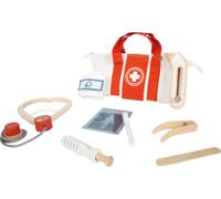 small foot Borsa del dottore, Set da gioco in rosso, set da gioco composto da 9 pezzi con stetoscopio, siringa, termometro, dai 3 anni, 12760