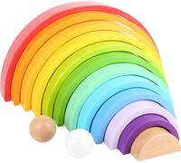 Small Foot 11412 XL Rainbow Wooden Building Blocks, 12-piece arch with 2 balls f