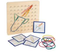 Small Foot Geoboard Wooden Shape and Colour Play with 48 Elastic Bands and 23 De