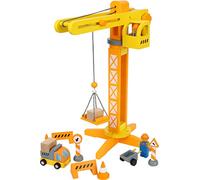 NIKE Small Foot Crane with Construction site Accessories Made of Wood, Play Set