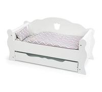 Small Foot Puppentagesbett aus Holz, INKL. Matratze, bunter Decke und Kissen, mit Schublade, ab 3 Jahren, 12024, Colore Bianco, Piccolo