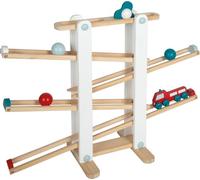 small foot Pista per biglie in Legno, Giocattolo XL con 3 Palline ed Un Veicolo dei Vigili del Fuoco, dai 18 Mesi, 12549, Multicolore