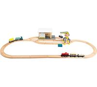 Small Foot Scalo Merci 11377, con Camion, Locomotiva, cancello Scorrevole, Gru Girevole a 360 Gradi e rotaie, a Partire da 3 Anni di età