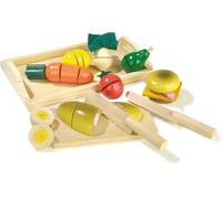 1727 "Colazione al taglio" small foot in legno, pane, carota, pomodoro, uova, ecc., accessori per cucine da gioco per bambini, a partire da 3 anni.