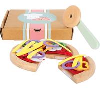 Small Foot Set per Pizza in Legno, Pizza da Tagliare con Cartone per Pizza e condimenti, Accessori per la Cucina Gioco, Giocattolo per Gioco di Ruolo per Bambini dai 3 Anni, 12697