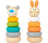 SMALL FOOT torre impilabile in colori pastello - set in legno con coniglietto e orso