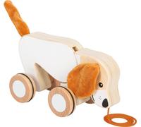 small foot trekspeelgoed hond met knisperende oren van hout, trekspeelgoed met r