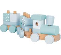 small foot Trenino Blu in Legno, con 14 Elementi da combinare, per Bambini dai 12 Mesi, 12695, Lok 15 x 8 x 12 cm, Quader ca. 7 x 4 x 4 cm